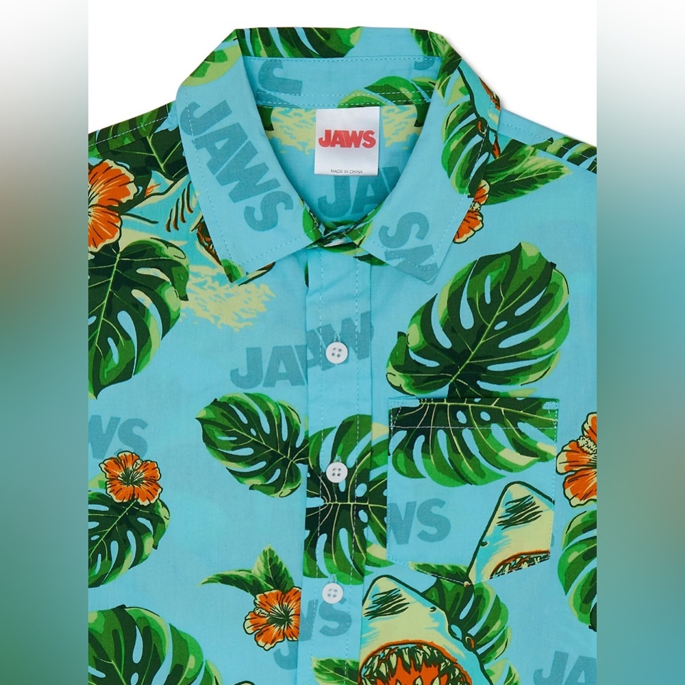 Jaws Tropics, Graphic Boys Button Up Short Sleeve Shirt - Picture 2 of 5